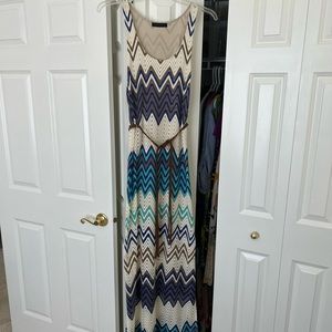 Fitted Turquoise and Cream Maxi Dress